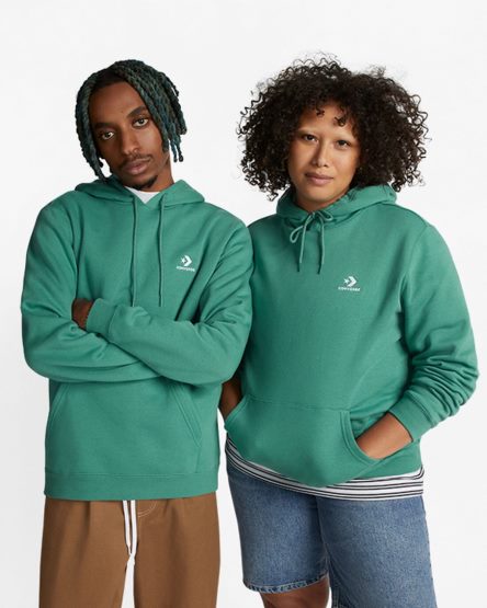 Sudadera Con Capucha Converse Go-To Embroidered Star Chevron Standard Fit Fleece Mujer Verde | PE E42750